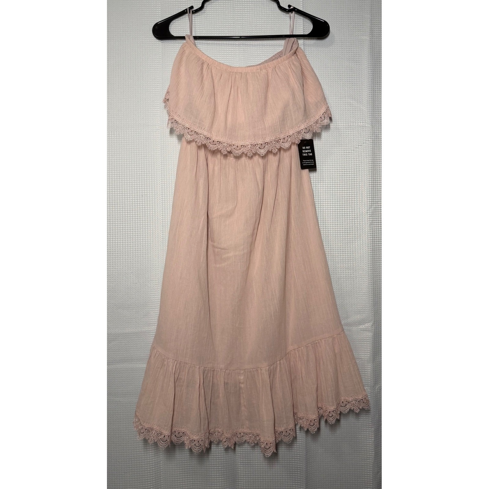 Express Off The Shoulder Dress Xs Pink Lace Trim Ruffle Midi 07855143